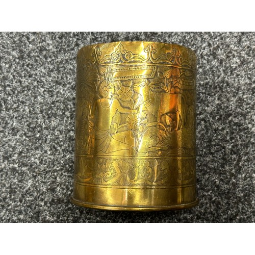 3161 - WW1 Russian Trench Art Shell Case lavishly decorated overall with scenes of Ancient Egypt along with... 