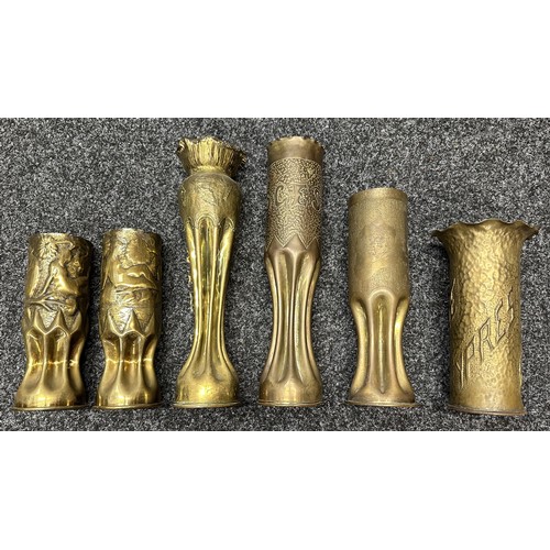 3162 - WW1 British & French Trench Art Shell Cases Vases. Six examples.