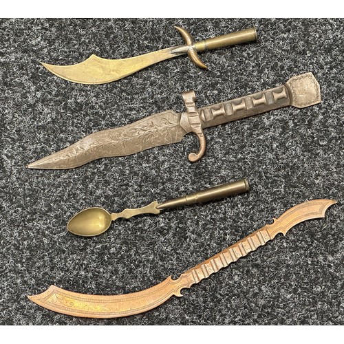 3163 - WW1 British Trench Art Collection comprising of eight shell cases and six spoons/letter openers. Inc... 