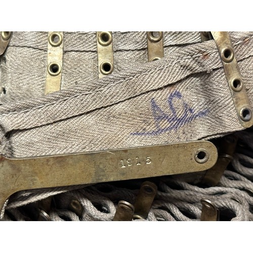 3166 - WW1 British 250 round .303 Vickers Machine Gun Cloth Ammunition Belt. Dated 1915. Some damaged brass... 