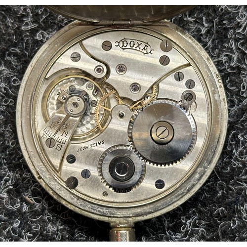 3173 - WW1 British Royal Flying Corps Doxa Pocket Watch with black enamel dial with Arabic Numerals, separa... 