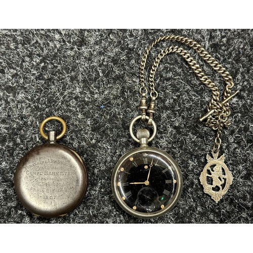 3175 - WW1 British Presentation Pocket Watch with Black Dial with Roman Numerals and Separate Seconds Dial.... 