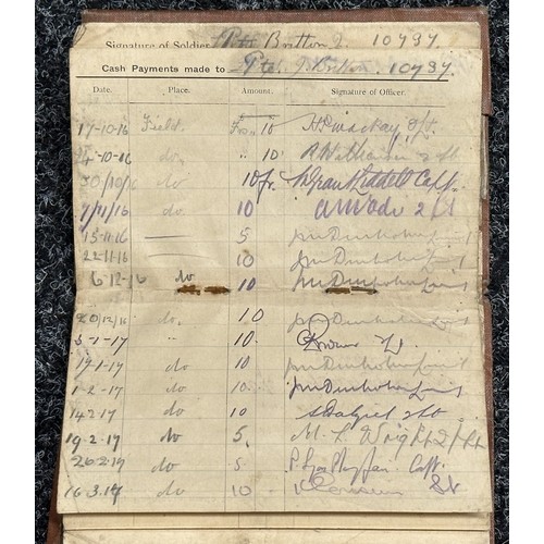 3176 - WW1 British AB64 and Paperwork group to 10737 Pte J Britton, 8th Battalion The Black Watch. Large am... 