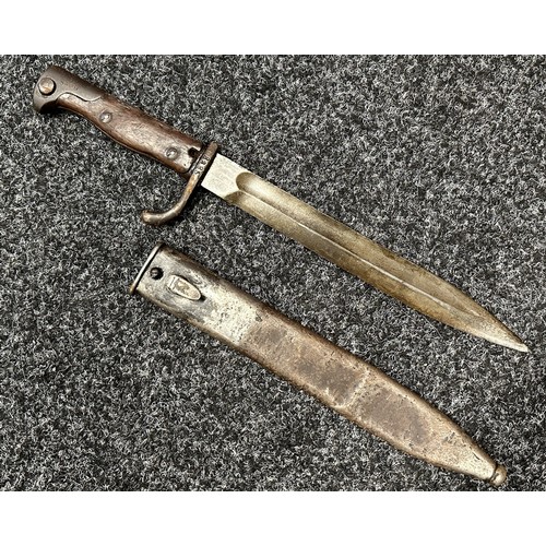 3179 - Unusual WW1 Imperial German Shortned Butcher Bayonet with single edged fullered blade 245mm in lengt... 