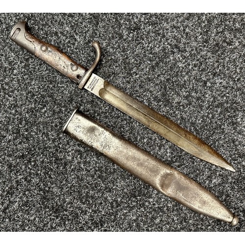 3179 - Unusual WW1 Imperial German Shortned Butcher Bayonet with single edged fullered blade 245mm in lengt... 