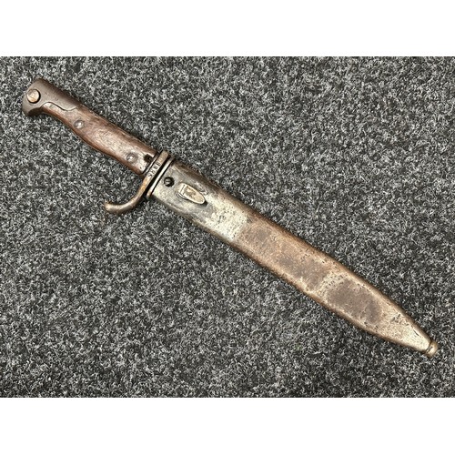 3179 - Unusual WW1 Imperial German Shortned Butcher Bayonet with single edged fullered blade 245mm in lengt... 