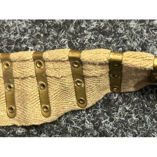 3186 - WW1 Austro-Hungarian M.7 Schwarzlose 8mm Cloth Machine Gun Belt with thick leather starter tabs.