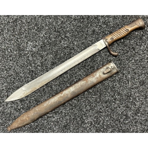 3187 - WW1 Imperial German Mauser Butcher Bayonet with single edged fullered blade 365mm in length, maker m... 