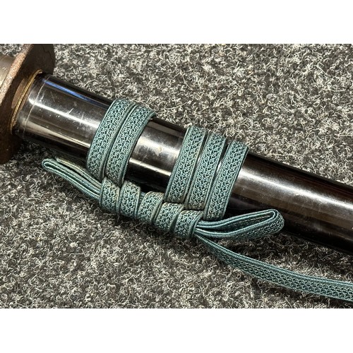 3189 - Japanese Sword furniture set comprising of 250mm long blue cloth bound Shagreen grip, gilt Dragon Me... 