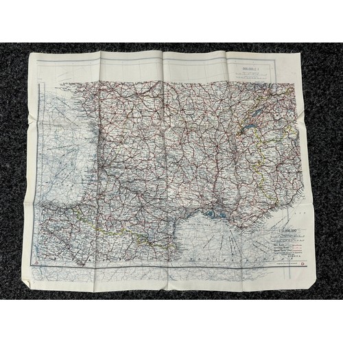 3193 - WW2 British RAF Silk Escape Map of France double sided code letter C/D.