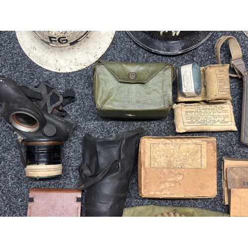 3201 - A collection of WW2 British militaria to include:, Fire Warden steel helmet, Fire Guard steel helmet... 