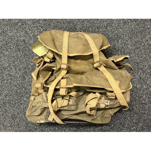 3207 - WW2 British Bergan Rucksack in green webbing, dated 1945. Complete with all straps and working zip f... 