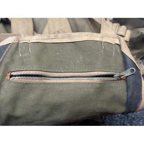 3207 - WW2 British Bergan Rucksack in green webbing, dated 1945. Complete with all straps and working zip f... 