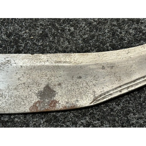 3211 - WW2 British Kukri knife with single edged blade 364mm in length, no maker mark. Horn grips. Brass po... 