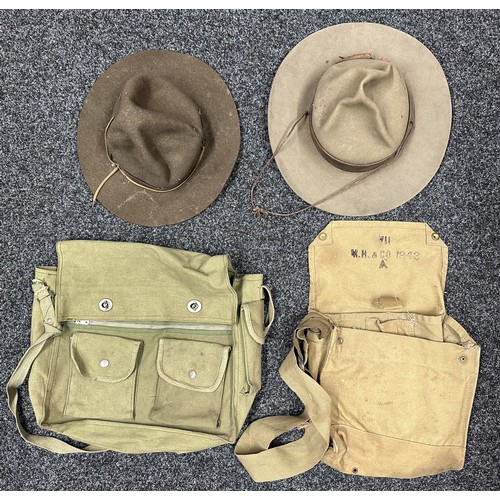 3213 - WW2 British Respirator Bag MK VII dated 1943, Canvas Bag and two pre war Boy Scout Hats by 