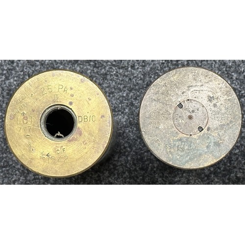 3220 - WW2 British 25 Prd & one 6 Prd A/T Shell Case, one 75mm Trench Art case, WW1 German 77mm shell case ... 