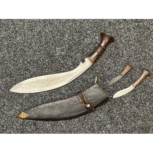 3235 - Gurhka Kukri Knife with single edged blade 300mm in length, numbered 4984227. Wooden grip with carve... 