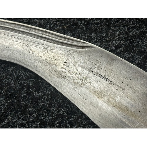 3235 - Gurhka Kukri Knife with single edged blade 300mm in length, numbered 4984227. Wooden grip with carve... 