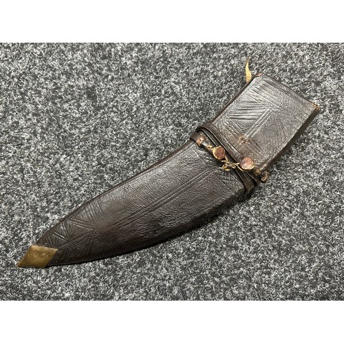 3235 - Gurhka Kukri Knife with single edged blade 300mm in length, numbered 4984227. Wooden grip with carve... 