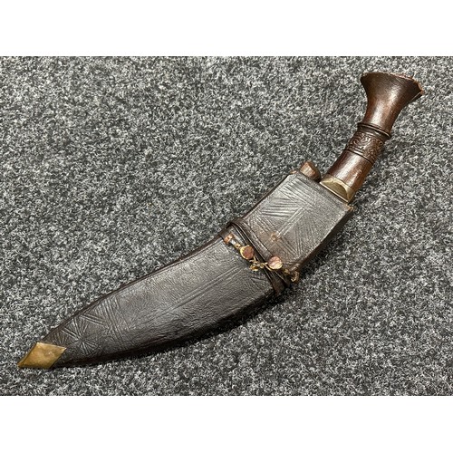 3235 - Gurhka Kukri Knife with single edged blade 300mm in length, numbered 4984227. Wooden grip with carve... 