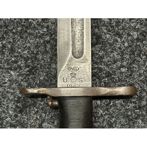 3236 - WW2 US Bayonet 1903 Pattern Springfield Bayonet with single edged fullered blade 402mm in length, ma... 