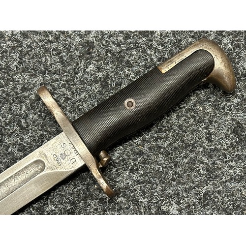 3236 - WW2 US Bayonet 1903 Pattern Springfield Bayonet with single edged fullered blade 402mm in length, ma... 