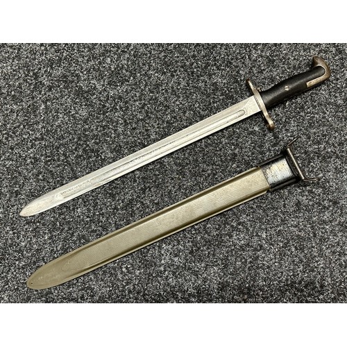 3236 - WW2 US Bayonet 1903 Pattern Springfield Bayonet with single edged fullered blade 402mm in length, ma... 