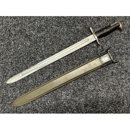 3236 - WW2 US Bayonet 1903 Pattern Springfield Bayonet with single edged fullered blade 402mm in length, ma... 