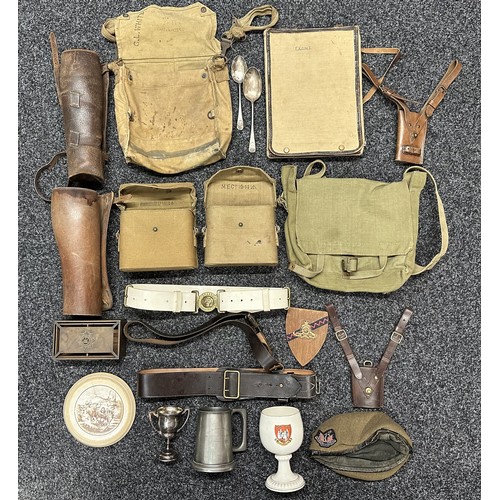 3238 - WW2 British Equipment to include: Officers Map Case, Sam Brown Belt, Sword Frog, Two Mis matched Lea... 