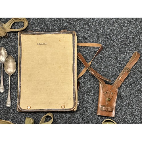 3238 - WW2 British Equipment to include: Officers Map Case, Sam Brown Belt, Sword Frog, Two Mis matched Lea... 