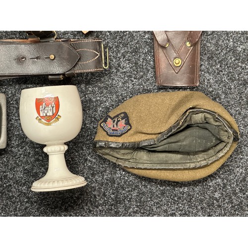 3238 - WW2 British Equipment to include: Officers Map Case, Sam Brown Belt, Sword Frog, Two Mis matched Lea... 