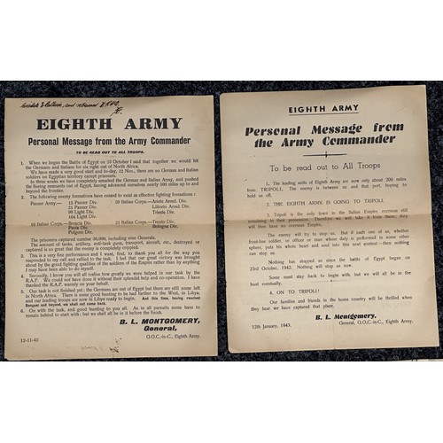 3240 - WW2 British 8th Army Paperwork group comprising of 12 Personal Messages sent by Monty to be read out... 