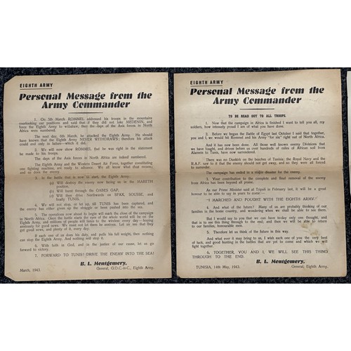 3240 - WW2 British 8th Army Paperwork group comprising of 12 Personal Messages sent by Monty to be read out... 