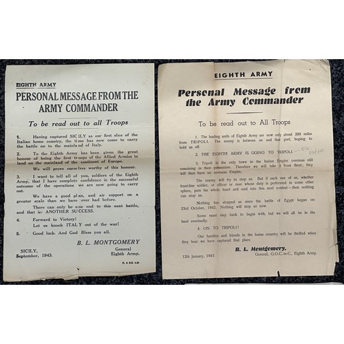 3240 - WW2 British 8th Army Paperwork group comprising of 12 Personal Messages sent by Monty to be read out... 