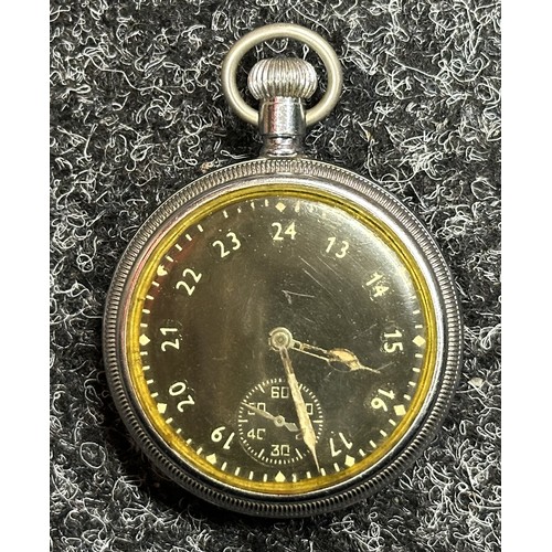 3247 - WW2 British Royal Navy Issue Waltham Calibre 16s Pocket Watch with Black Dial with Arabic Numerals s... 