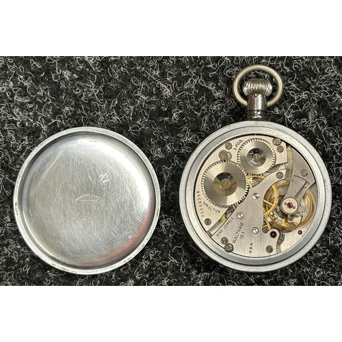 3247 - WW2 British Royal Navy Issue Waltham Calibre 16s Pocket Watch with Black Dial with Arabic Numerals s... 