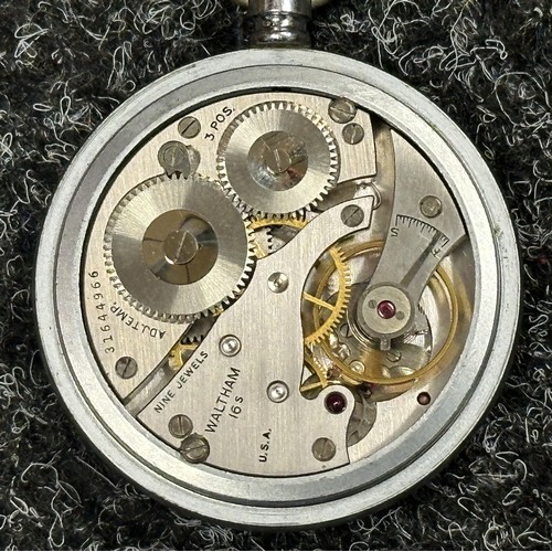 3247 - WW2 British Royal Navy Issue Waltham Calibre 16s Pocket Watch with Black Dial with Arabic Numerals s... 