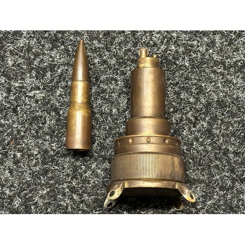 3253 - WW2 British Brass Trench Art, Shell Cases and Inert FFE Fuzes. Includes US .50 cal lighter, 3.7 inch... 