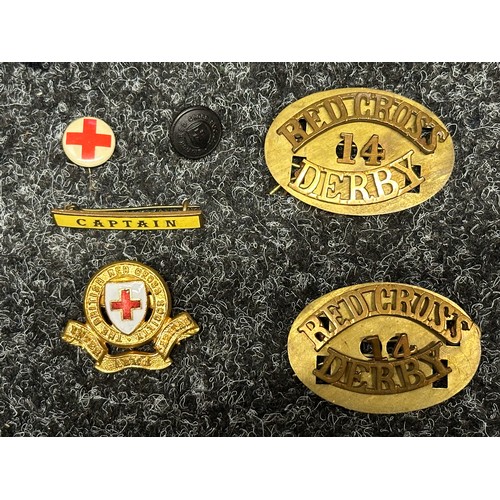 3254 - WW2 British Red Cross shoulder straps with Officers rank pips and Derbyshire titles, brass and cloth... 