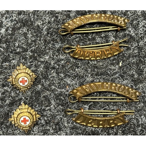 3254 - WW2 British Red Cross shoulder straps with Officers rank pips and Derbyshire titles, brass and cloth... 