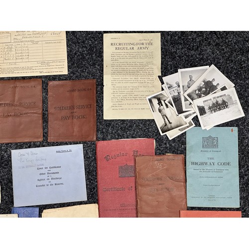 3256 - WW2 British Paperwork to include four AB64's, photos, Commission documents, Army, RAF, RN, etc. (Q)