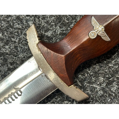 3264 - WW2 Third Reich SA Deinstdolch 1933 Pattern Dagger with double edged blade 221mm in length, etched m... 