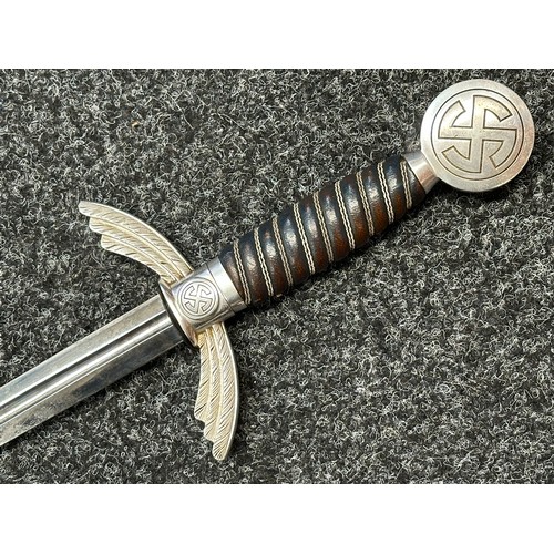 3266 - WW2 Third Reich Luftwaffe Officers Sword with double edged fullered blade 665mm in length, maker mar... 