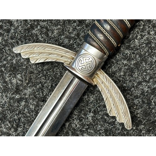 3266 - WW2 Third Reich Luftwaffe Officers Sword with double edged fullered blade 665mm in length, maker mar... 