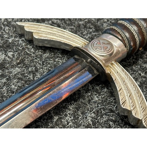 3266 - WW2 Third Reich Luftwaffe Officers Sword with double edged fullered blade 665mm in length, maker mar... 