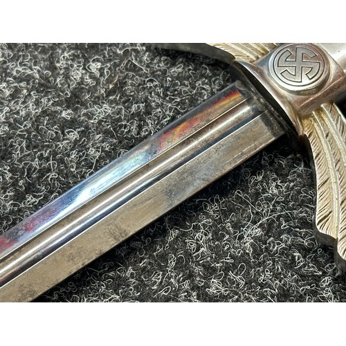 3266 - WW2 Third Reich Luftwaffe Officers Sword with double edged fullered blade 665mm in length, maker mar... 