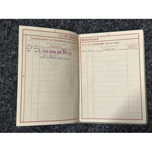 3269 - WW2 Third Reich Documents: Heer Wehrpass issued in 1940 to Gerhard Sommer. Served in 5/Flak Schw. Ab... 