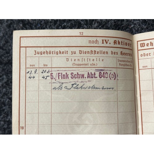 3269 - WW2 Third Reich Documents: Heer Wehrpass issued in 1940 to Gerhard Sommer. Served in 5/Flak Schw. Ab... 