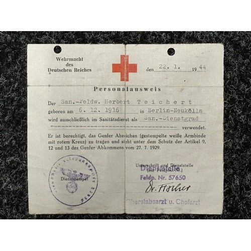 3277 - WW2 Third Reich Heer Medics Personalausweis to San.-Feldw. Herbert Teichert. Assigned to Feld Lazare... 