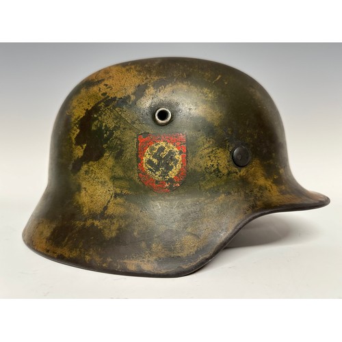 3286 - WW2 Third Reich Camo Double Decal Police M40 Steel Helmet. Shell is maker and size marked 